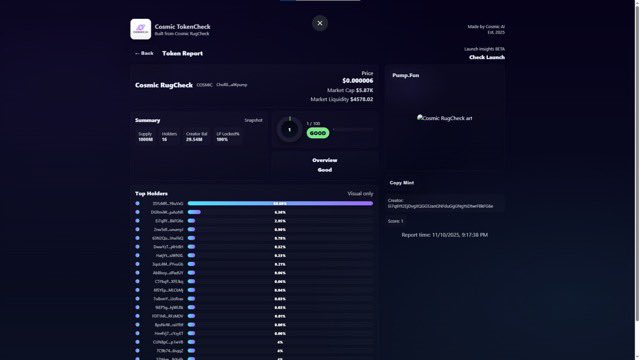 ShibaArmy___'s tweet photo. 🌌 $COSMIC RugCheck is Now LIVE! 🚀

The wait is over — the Cosmic RugCheck website is officially online! 💫
Explore the galaxy of Solana tokens with real-time data, top holders, liquidity insights, and cosmic visuals that make research feel out of this world. 🪐

🔍 Search any Solana token address
💡 Get instant, trusted reports
🌠 Powered by Cosmic RugCheck

Enter the portal now and experience the future of token analysis.
✨ https://t.co/BWQBiDNU6x
🐦 X: https://t.co/m0hkByAk3n

#CosmicRugCheck #COSMIC