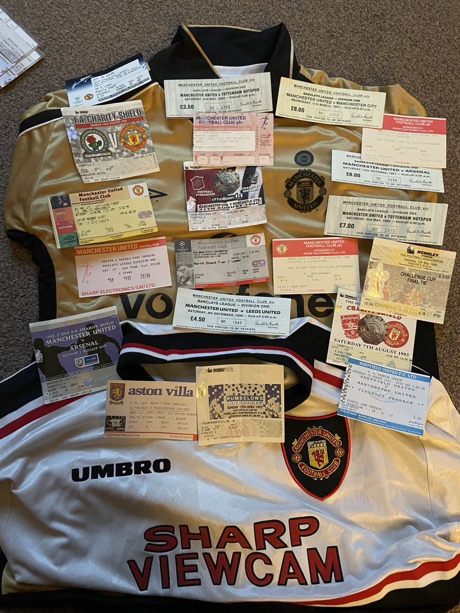 AdamLunat02's tweet photo. Bring back paper tickets ⚽️!

Went through some of my Dads collection of United tickets. 

80s/90s some of the best days as a Red he says.

K Stand, J Stand + a few away trips in there.

Shows how much Football has changed and this is something many Football fans want again. https://t.co/tLvcxkQhek