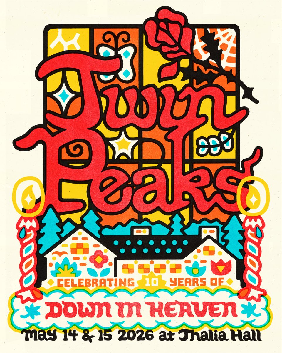 TwinPeaksDudes's tweet image. Hey what’s up sorry we didn't respond—phone died.

Anyways: 10 years of Down In Heaven! We’re getting together for a few special shows next May 2026 at Chicago’s own @ThaliaHallChi  

Presale starts tomorrow—sign up at twinpeaksdudes.com. Tickets on sale Fri 11/14.