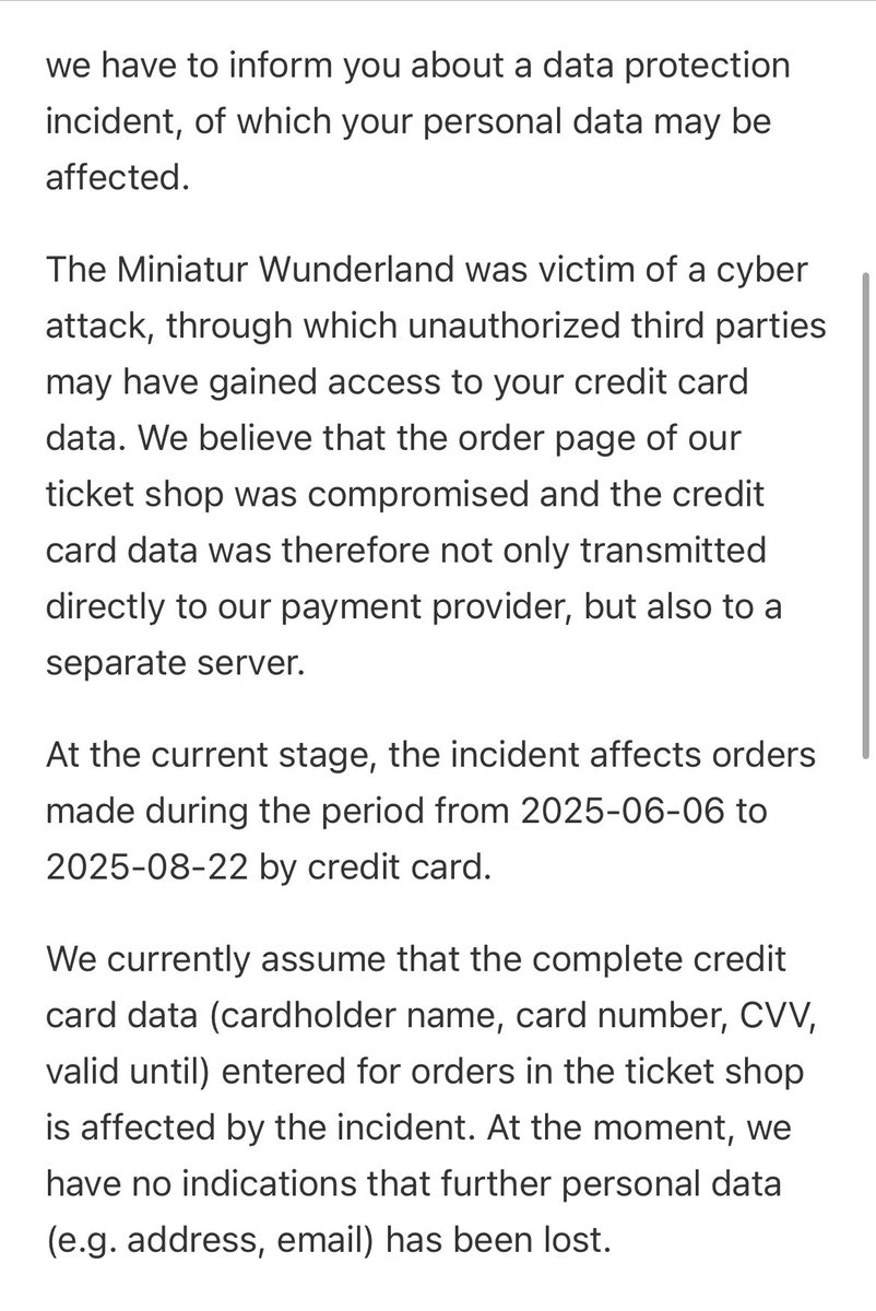 Miniatur Wunderland in Hamburg, dat per jaar ook 10-duizenden NLs ontvangt is getroffen door een cyberaanval, schrijven ze