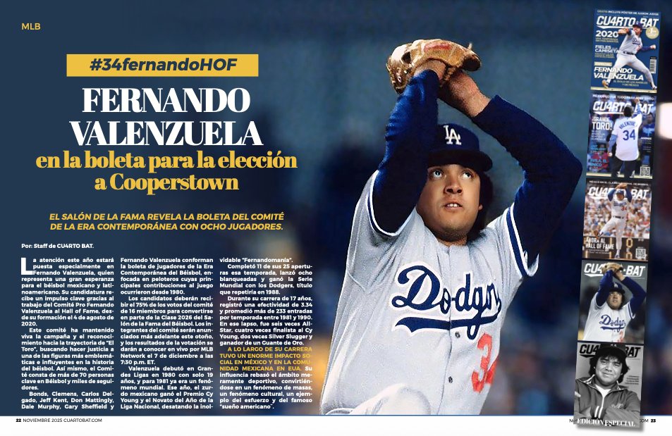 cuartobatmx's tweet photo. Fernando Valenzuela en la boleta para la elección a Cooperstown.
El Salón de la Fama revela la Boleta del Comité de la Era Contemporánea con ocho jugadores
📰 https://t.co/osU90YhTKk
#CuartoBat #34FernandoHOF #FernandoValenzuela https://t.co/7NErglZvHN