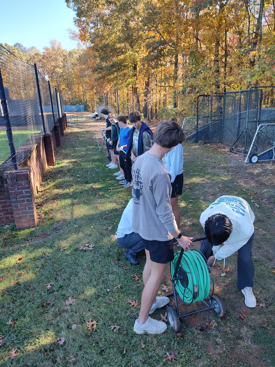 Last week, our upper-level turf students detached the reels from our fairway unit to be sent off for grinding. Then we worked on setting heads to irrigate some freshly broadcasted rye seed. 

They had some fun as well with a VERY "hands on" approach to reeling up 200' of hose.