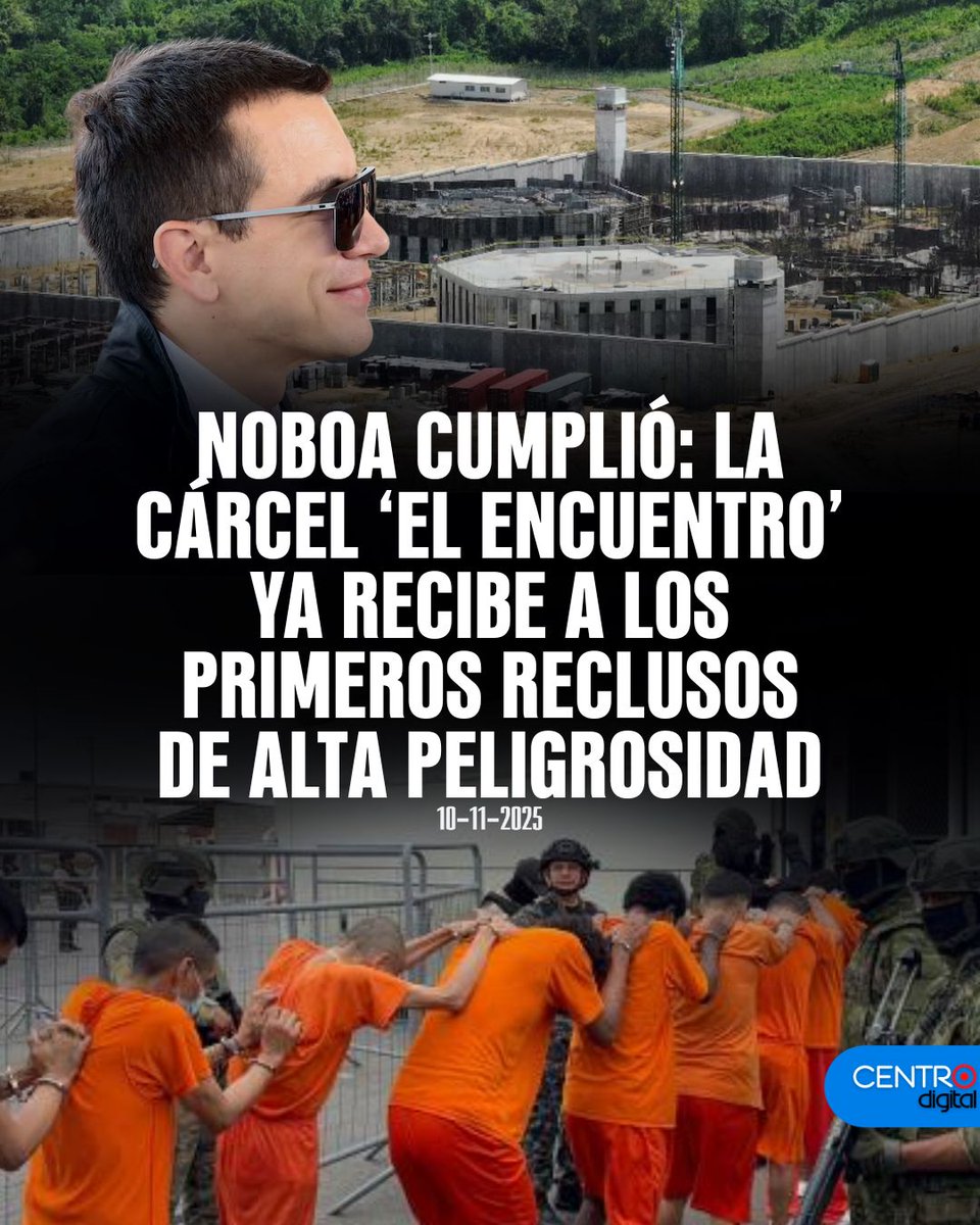#ATENCION | El presidente Daniel Noboa cumplió su promesa: la Cárcel 'El Encuentro', construida con una inversión de $50 millones, ya recibe a reclusos de alta peligrosidad. El complejo, ubicado en Santa Elena, cuenta con sistemas de inteligencia artificial, seis torres de