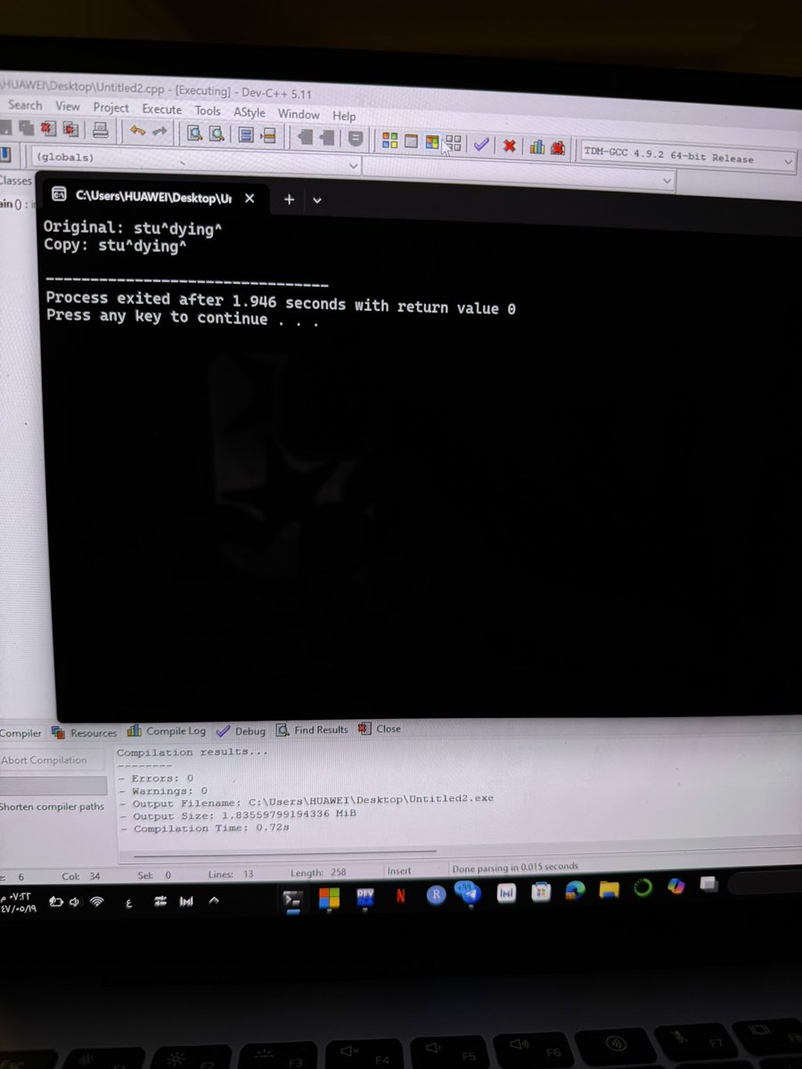 imsar22's tweet image. #include &amp;lt;iostream&amp;gt;
#include &amp;lt;string&amp;gt;
using namespace std;

int main() {
    string original = &quot;stu^dying^😵&quot;;
    string copy = original;      

    cout &amp;lt;&amp;lt; &quot;Original: &quot; &amp;lt;&amp;lt; original &amp;lt;&amp;lt; endl;
    cout &amp;lt;&amp;lt; &quot;Copy: &quot; &amp;lt;&amp;lt; copy &amp;lt;&amp;lt; endl;

    return 0;
}