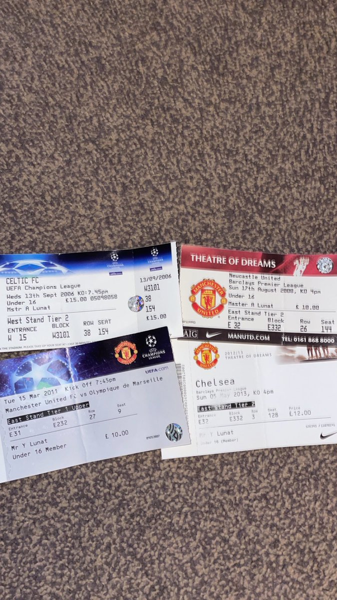 AdamLunat02's tweet photo. Some of mine as a kid, There was something special about holding a real ticket in your hand, a little keepsake from matchday that you could keep forever. Bring back paper tickets — digital ones just don’t have the same soul.

#mufc https://t.co/FJ3eaPTaOy