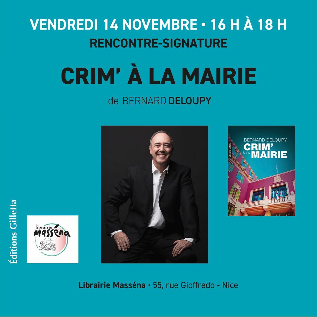 Je serai en dédicace à la librairie Masséna à Nice, le vendredi 14 novembre, de 16h à 18h. Plongez dans l’enquête de mon dernier polar, « Crim’ à la mairie », un thriller haletant où high-tech et politique forment un cocktail explosif!  #cotedazurfrance #thriller #thrillerbooks