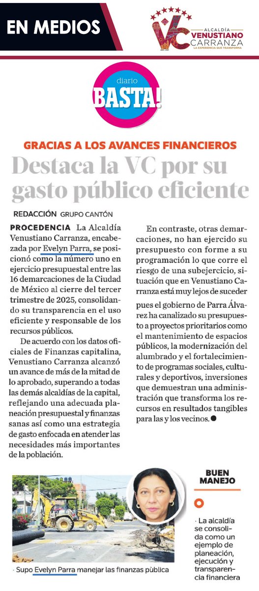 #BuenosDías☁️

#EnMedios | Gracias al liderazgo de la alcaldesa Evelyn Parra, en nuestra demarcación se ejerce el presupuesto de manera rápida y eficiente. Por eso #VCarranza es la alcaldía número 1.✅

#VCCercaDeSuGente