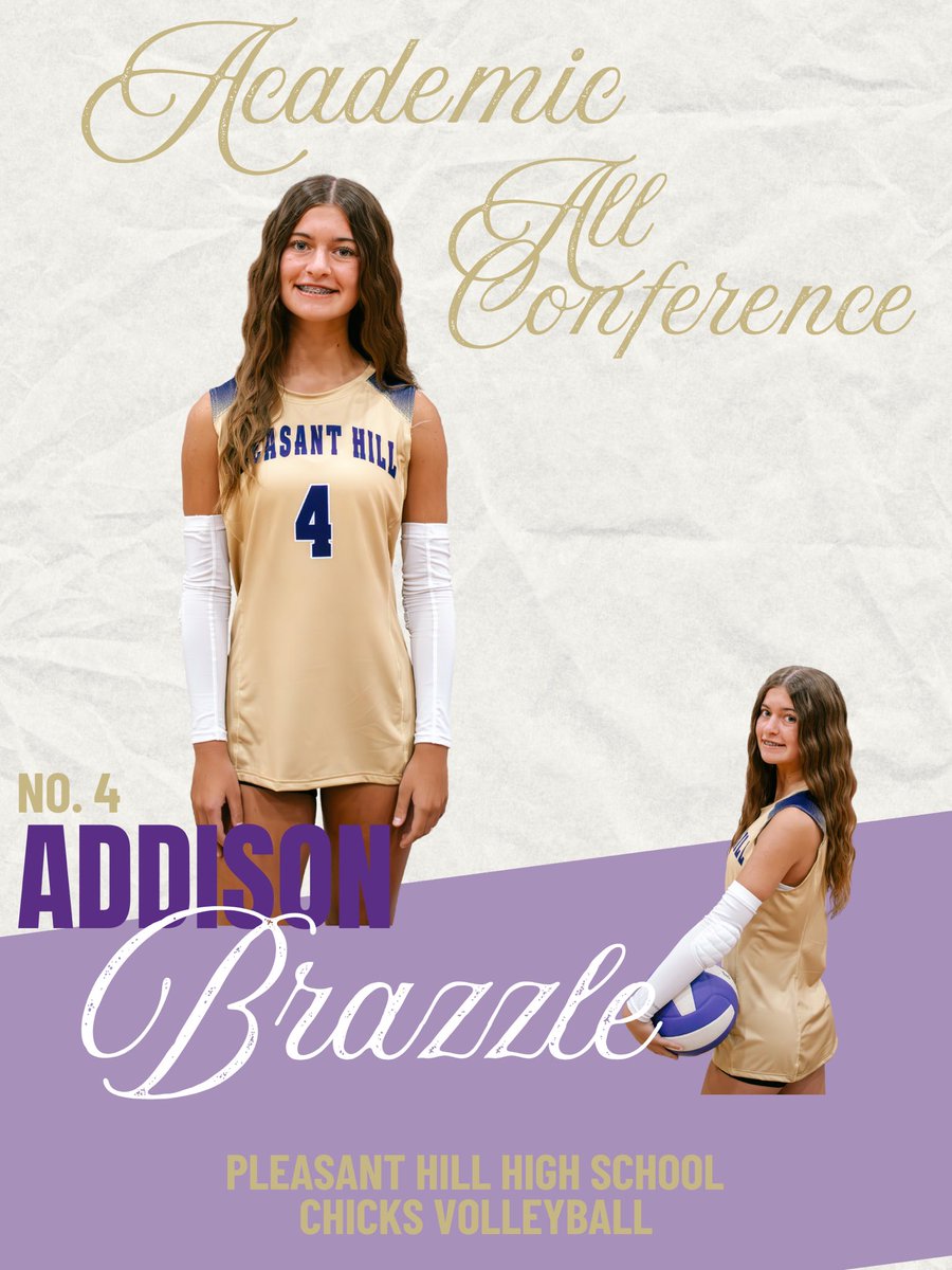 PHHSCHICKSVB's tweet photo. Celebrating our Chicks Volleyball Academic All-Conference honorees!💜💛🏐

Ali Meeks 
Charlee Hurlock 
Reese Hardin 
Addison Brazzle 

@PHHSActivities https://t.co/o0cNwAEjIt