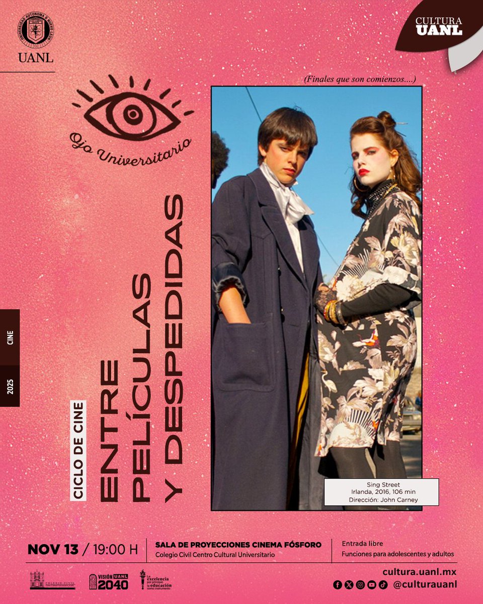 La próxima función del ciclo Entre películas y despedidas será "Sing Street".
No te la pierdas el 13 de noviembre en la Sala de Proyecciones Cinema Fósforo. Entrada libre.