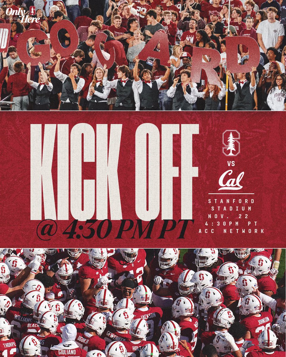 StanfordFball's tweet image. Big Game kick &amp;amp; TV are set 🌲

🗞️ bit.ly/4p0eWgr
🎟️ bit.ly/47xSOUV
📅 Saturday, Nov. 22
📍 Stanford Stadium
⏰ 4:30 PM
📺 @accnetwork