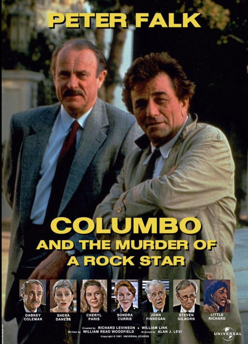 The Columbo rewatch continues with...

"Columbo and the Murder of a Rock Star"
This episode first aired April 29, 1990.

The part of Trish Fairbanks was played by Shera Danese, wife of Peter Falk who makes about a half dozen appearances over the course of the show's run.  She