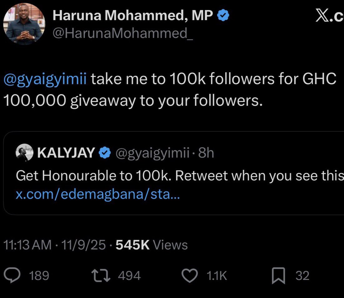 This is a member of parliament elected by citizens who expect him to lobby for developmental projects in their constituency. 

Instead, he’s lobbying to develop his follower count on X.   

Shame! Shame! Shame on you <a href="/HarunaMohammed_/">Haruna Mohammed, MP</a>