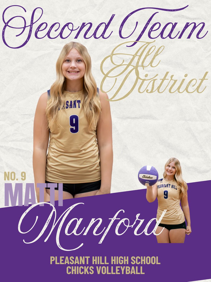 PHHSCHICKSVB's tweet photo. Big congratulations to our Chicks Volleyball MRVC Class 4 All-District recipients!💜💛🏐

1st Team All District- Miley Layton 
2nd Team All District- Laney Rowe 
2nd Team All District- Matti Manford 

@PHHSActivities https://t.co/mJ5aqJCsj5