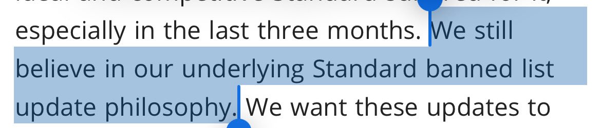 TunaMtg's tweet photo. @SaffronOlive This single line will continue to cause irreparable damage to the exposure of standard. Almost as bad as “no changes” https://t.co/AI2rvyAM0f