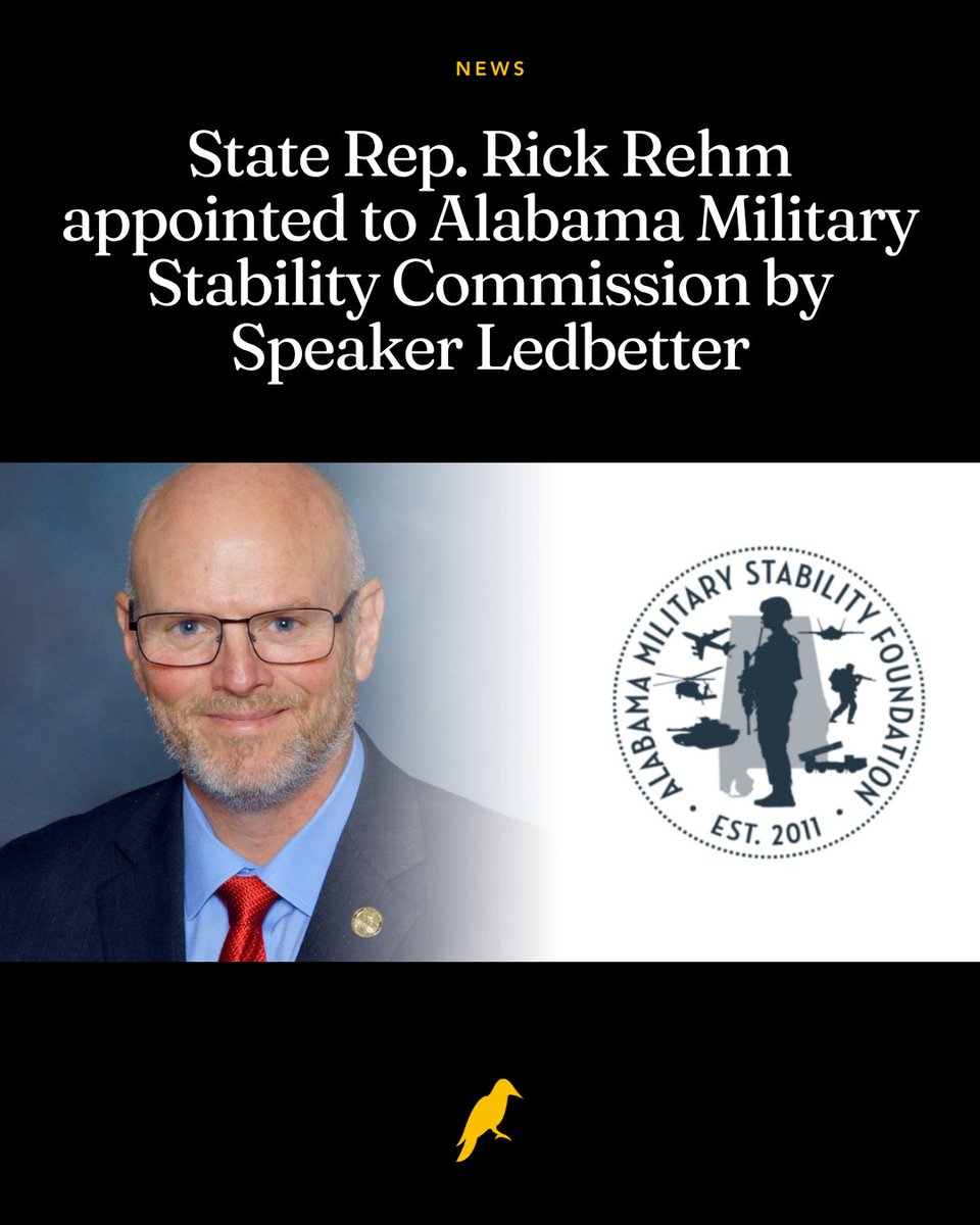 yhn's tweet image. According to a news release from his office on Monday morning, Alabama Speaker of the House @RepLedbetter (R-Rainsville) appointed State Rep. Rick Rehm (R-Dothan) to serve on the Military Stability Commission.

The Alabama Military Stability Commission is tasked with protecting…