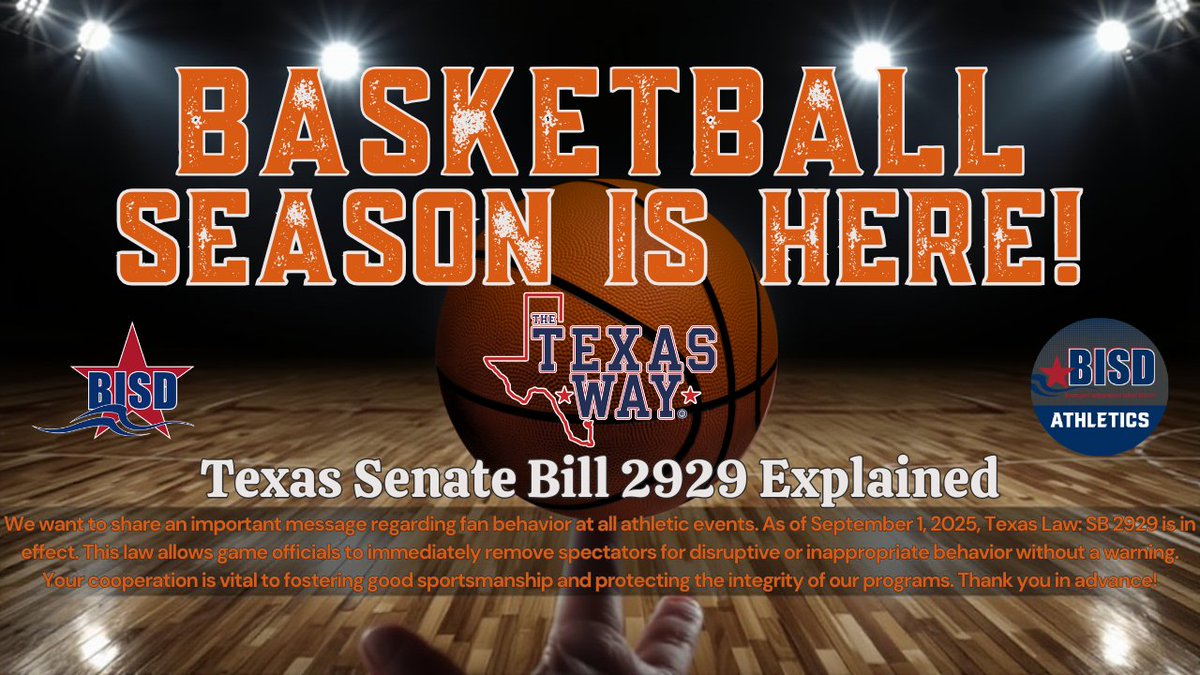 Basketball Season in Texas!
The energy. The pride. The passion. There’s nothing quite like it! As the season tips off, we can’t wait to pack the gym, cheer for our teams, &amp; celebrate our amazing student-athletes who represent our communities with heart &amp; hustle. <a href="/BrazosportISD/">Brazosport ISD</a>
