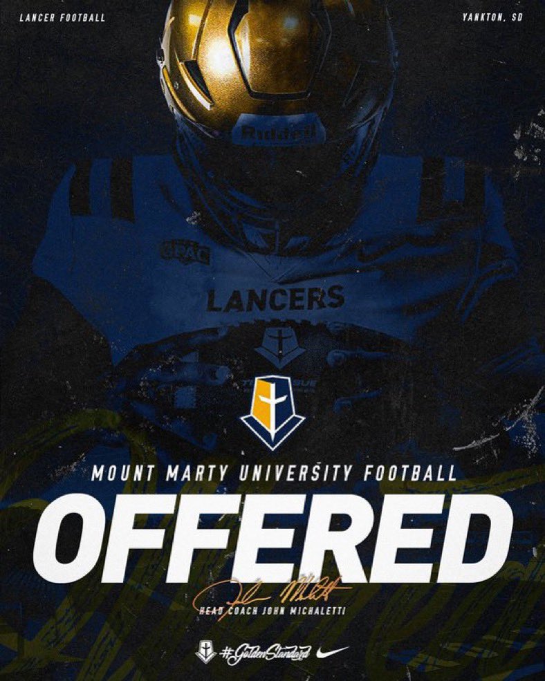 After a great phone call and conversation with <a href="/TyrellKlein4/">Coach Klein</a> I am extremely grateful to receive an offer from <a href="/MMULancersFB/">Mount Marty Football</a> <a href="/MarkMueller89/">Coach Mark Mueller</a> <a href="/coachjacob75/">Coach Jacob</a> <a href="/CoachAlexKaiser/">Alex Kaiser Sr.</a> <a href="/JTTimming/">J.T. Timming</a> <a href="/CoachDavenport4/">Matt</a>