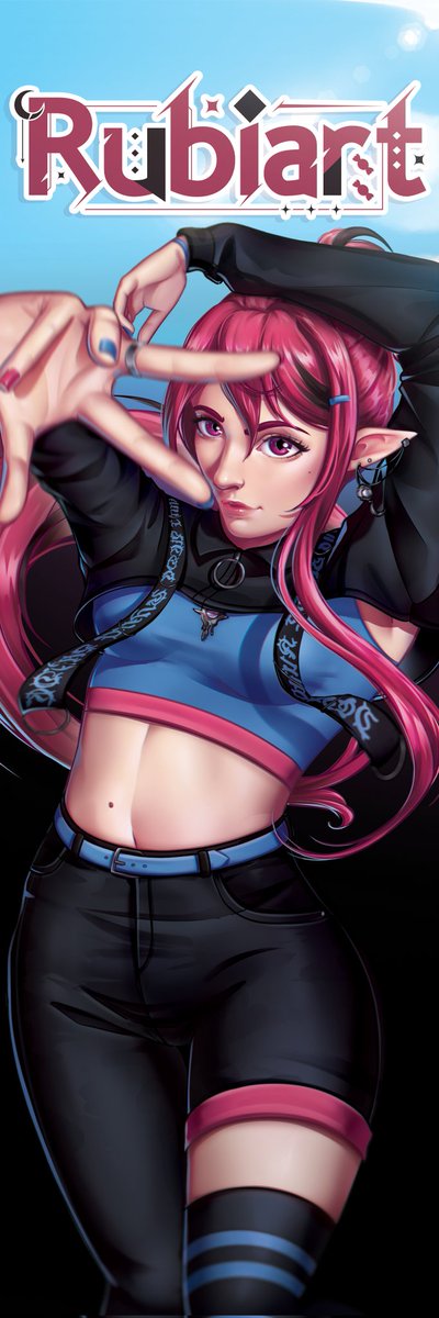 Been working on this banner art for such a long time now that it feels unreal to finally be done and have it as a physical 1,8m tall thing.✨

I'll be using it both at ComicConDenmark next weekend and Dreamhack Sweden at the end of the month so stay tuned for those photos👀