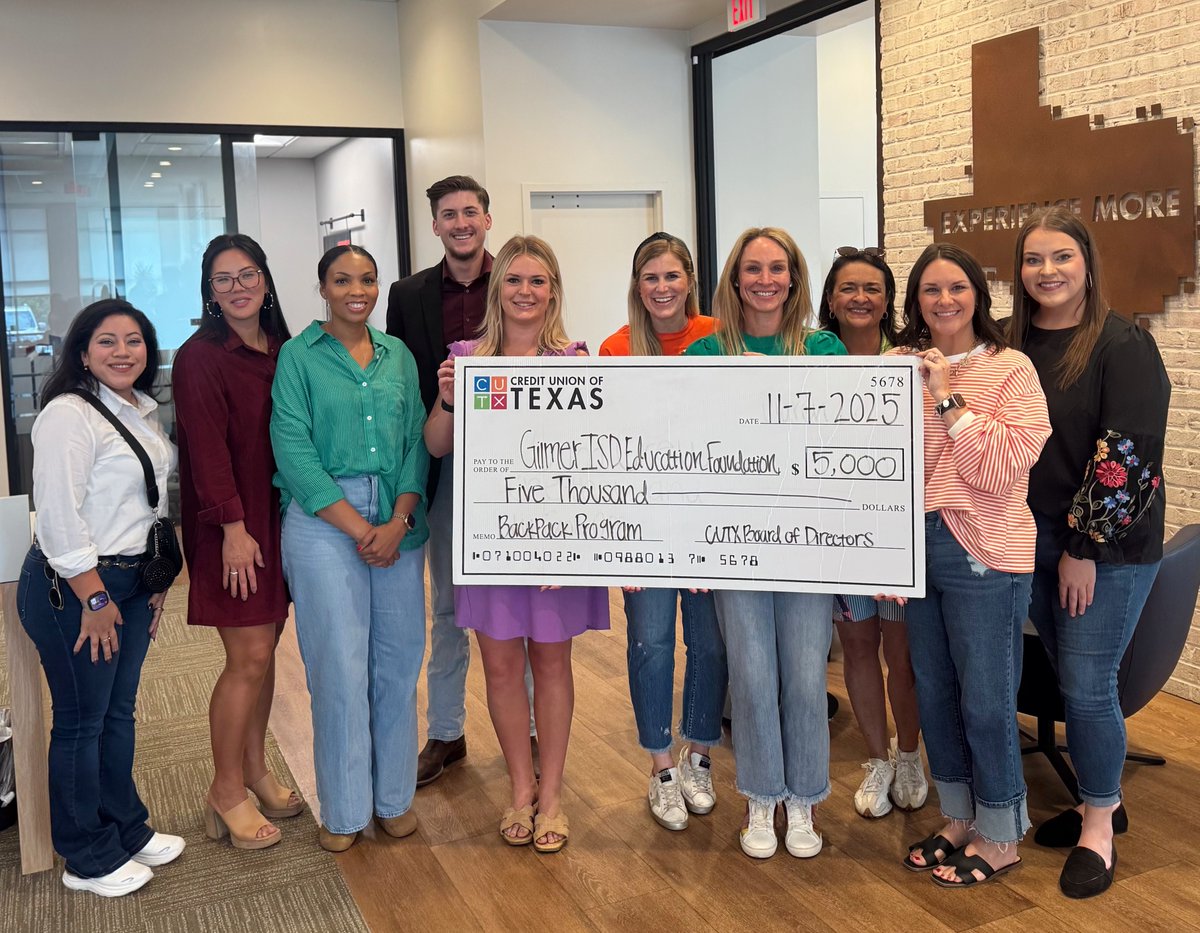 At CUTX, we’re committed to making a difference where it matters most — in our local schools and communities. We’re proud to support the Gilmer ISD Foundation with a $5,000 donation to their Backpack Program — providing nutritious, easy-to-prepare meals to local children in need