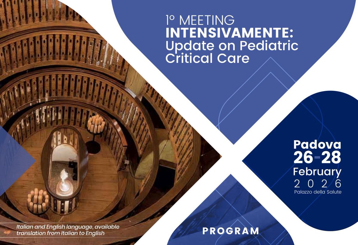 LucaMarchetto4's tweet photo. 🚨 Coming soon to Padova!
The 1st INTENSIVAMENTE Meeting brings together top voices in #PedsICU.
Three days of high-level discussions, workshops, and innovation!
🗓️ Feb 26–28, 2026
📍Palazzo della Salute, Padova, Italy
🔗 https://t.co/Rl62Qg1MXQ
#INTENSIVAMENTE2026 #PICU #PedsICU https://t.co/ZLLrk6VM8f
