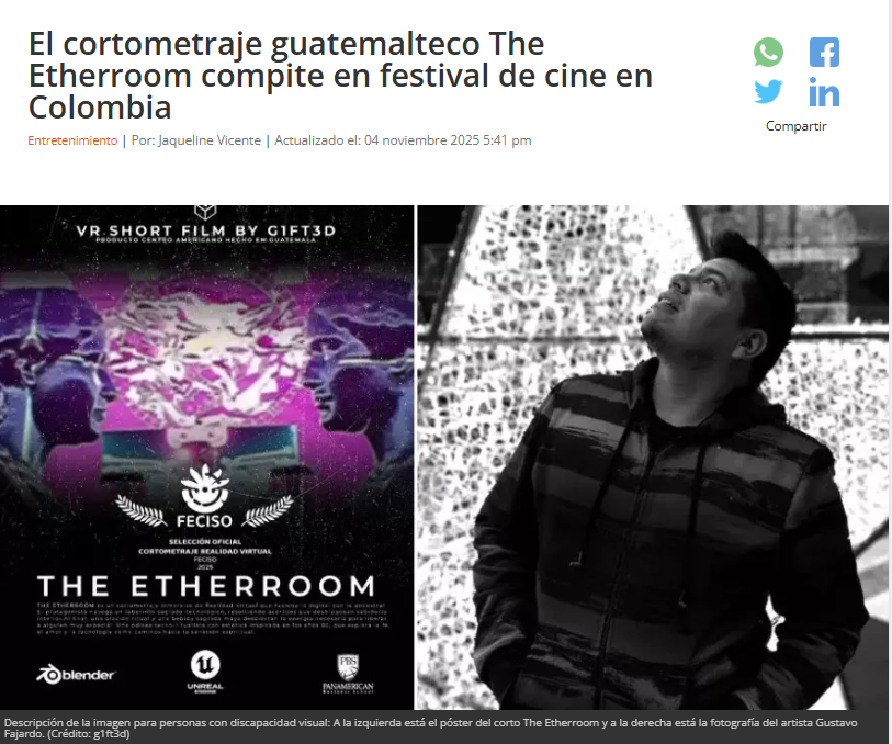 Gracias a <a href="/guatemala_com/">Guatemala</a> por la nota y por darle plataforma a las narrativas cinematográficas inmersivas.

Gracias a Jaqueline Vicente por su excelente trabajo periodistico cultural.

#Cine #Guatemala #VR 
guatemala.com/noticias/entre…