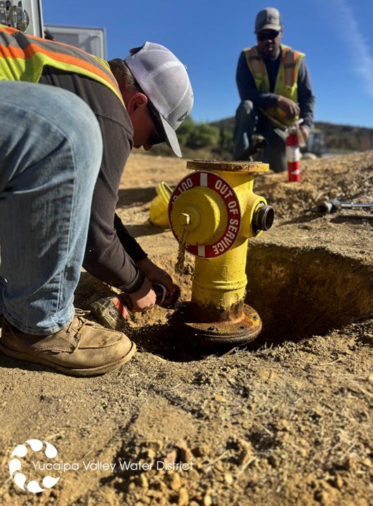 YVWD's tweet image. The Yucaipa Valley Water District is deeply committed to maintaining the community’s fire hydrants as a critical component of public safety and emergency preparedness. Through regular inspections, testing, and maintenance, we ensure that each hydrant operates reliably and…