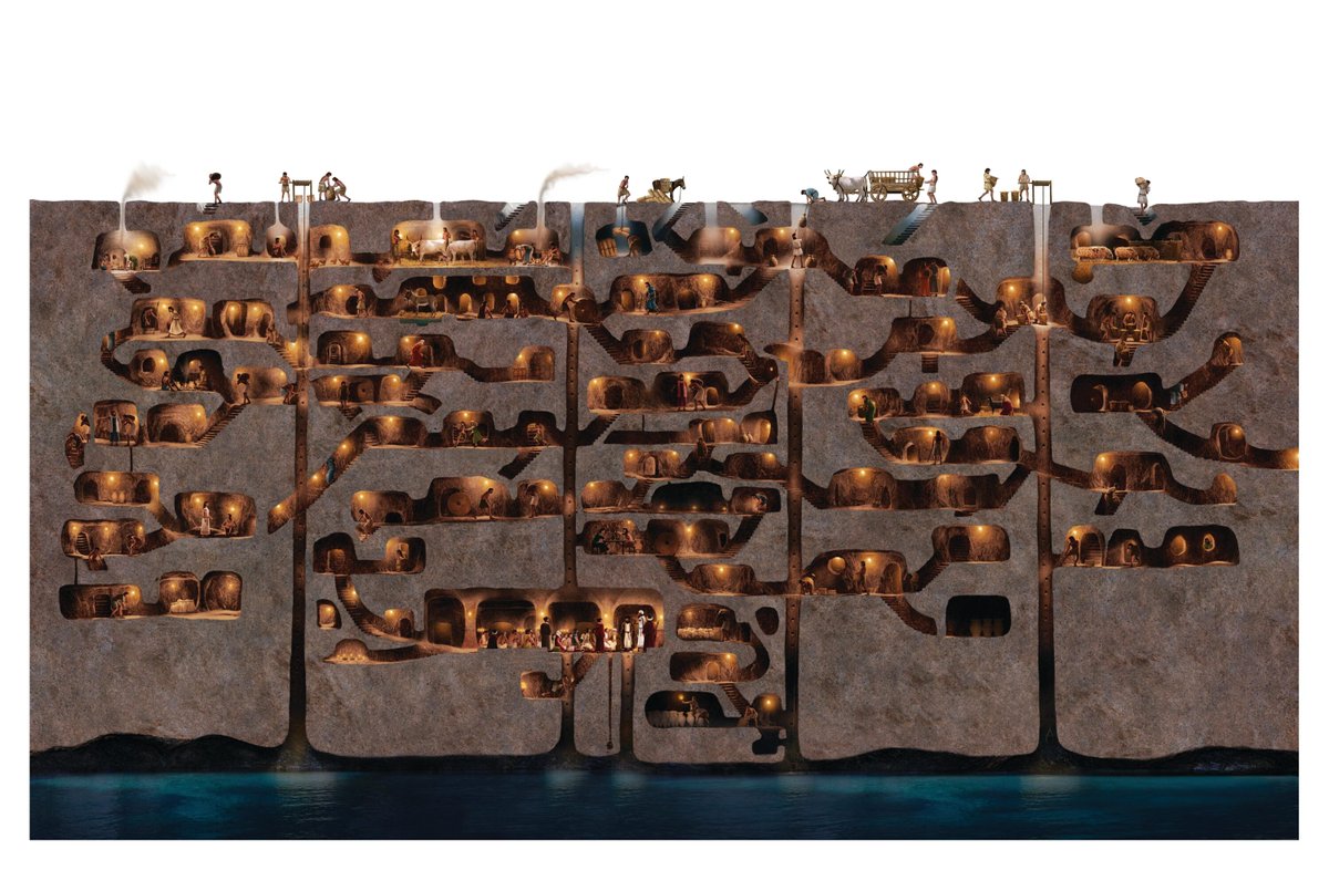 Map of Derinkuyu: an underground city in  Cappadocia (modern-day Turkey) than was fully built in the Byzantine era and could shelter 20.000 people. Illustration: Stuart Jackson‑Carter (SJC Illustration).
