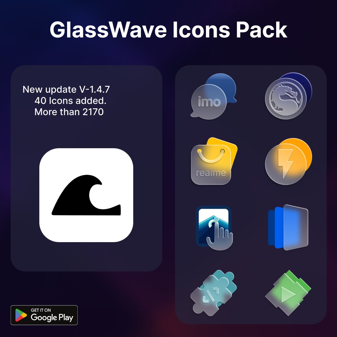 Android15Kustom's tweet image. 🥳New GlassWave Update Now Available!
✔️V-1.4.7
🔹️40 icons added
🚀 In total more than 2170 icons

📦 Available on Google Play 
📍bit.ly/3F5vUJe

#icons #android