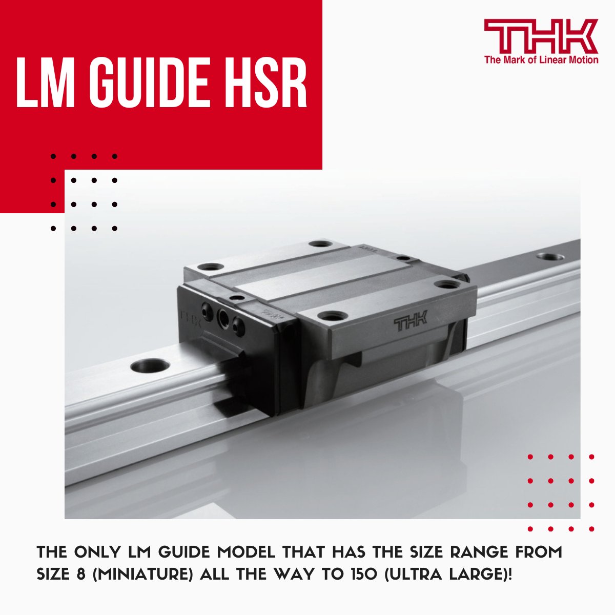THKAmericaInc's tweet photo. The only LM Guide model that has the size range from size 8 (miniature) all the way to 150 (ultra large)! 👏

📱For more information check out our website - https://t.co/4EPV3kqunB

#THK #THKAmerica #LinearMotion #LMGuide #Engineers #Manufacturing https://t.co/rV8weqCWmn