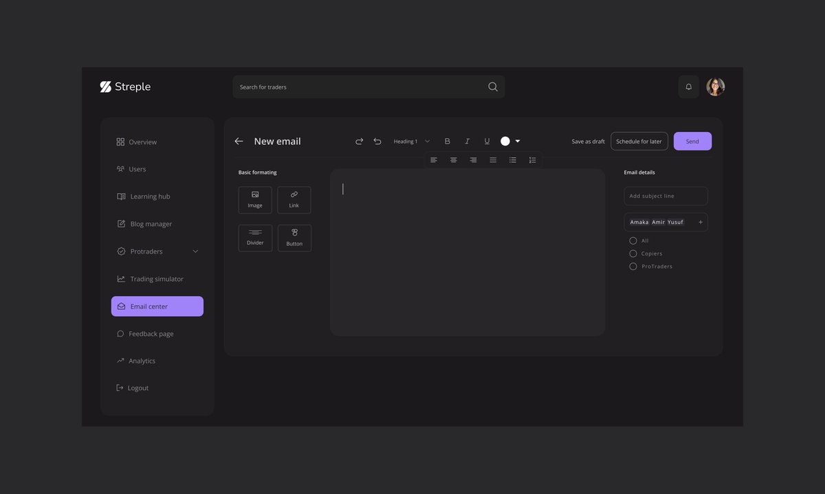 designsby_bee's tweet photo. Darkmode designs >>>>
Email Centre dashboard for admins to view, create, and send emails to users. https://t.co/yA92vqwOfz