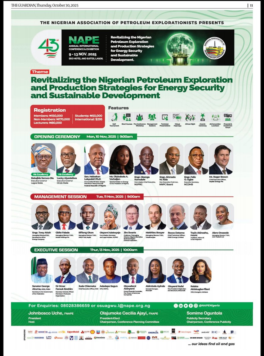Shell_Nigeria's tweet image. Shell is proud to be a Titanium Sponsor—the highest sponsorship tier—at the 43rd Annual Conference and Exhibition of the Nigerian Association of Petroleum Explorationists (NAPE), taking place from November 10–14 at Eko Hotel and Suites, Lagos.

#NAPE2025
#PoweringProgress