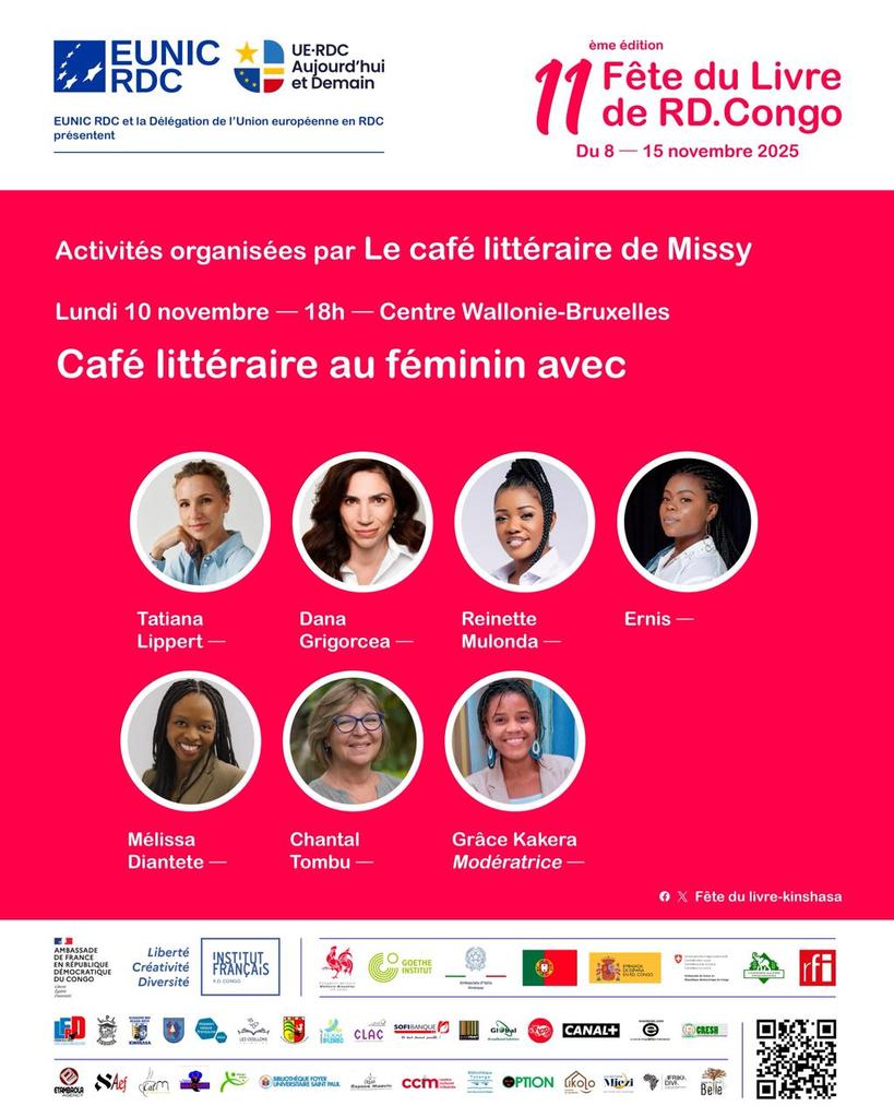 miss_bgl's tweet photo. C 10 nov à 18h, Café Lit au Féminin de @CalmRdc ouvre la 11ᵉ Fête du Livre de Kinshasa avec Grâce Kakera à la modération. Des voix puissantes, des récits qui brisent le silence et célèbrent la résilience au féminin. 
#VoixDuSilence #FêteDuLivreRDC #CaLMAsbl #RésilienceAuFéminin https://t.co/XpTDfuvMj8