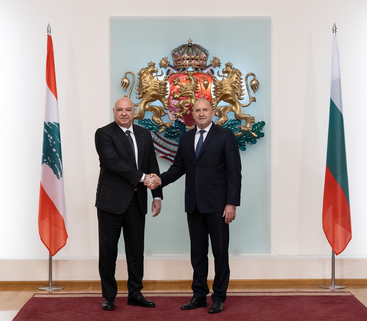 RumenRadevPM's tweet photo. Bulgaria stands in solidarity with Lebanon's efforts to support peace, security, and stabilization in the Middle East, which are also of key importance to the EU, as we discussed today with Lebanese President Joseph Aoun. https://t.co/rNeeTVnL5P