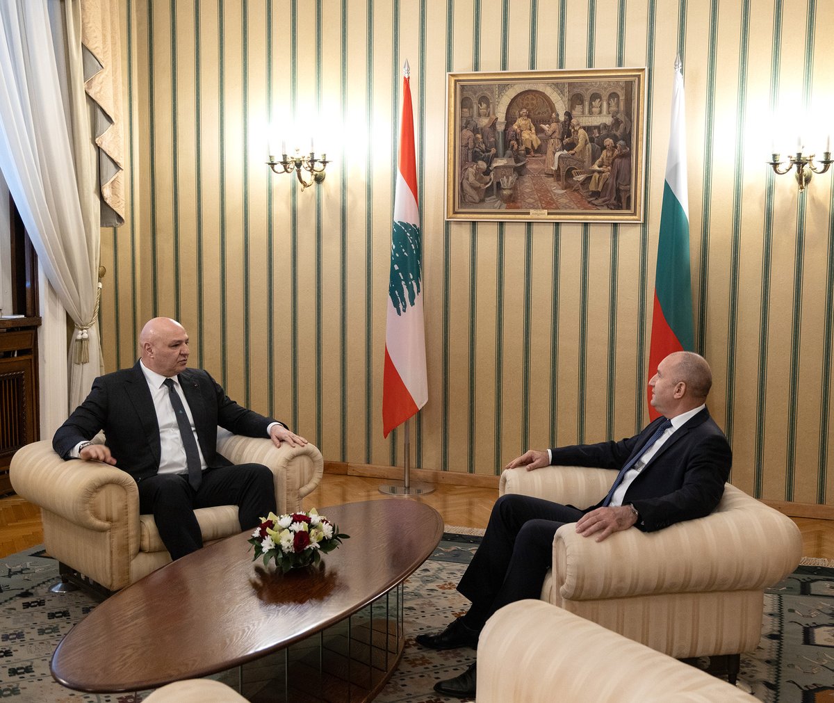 RumenRadevPM's tweet photo. Bulgaria stands in solidarity with Lebanon's efforts to support peace, security, and stabilization in the Middle East, which are also of key importance to the EU, as we discussed today with Lebanese President Joseph Aoun. https://t.co/rNeeTVnL5P