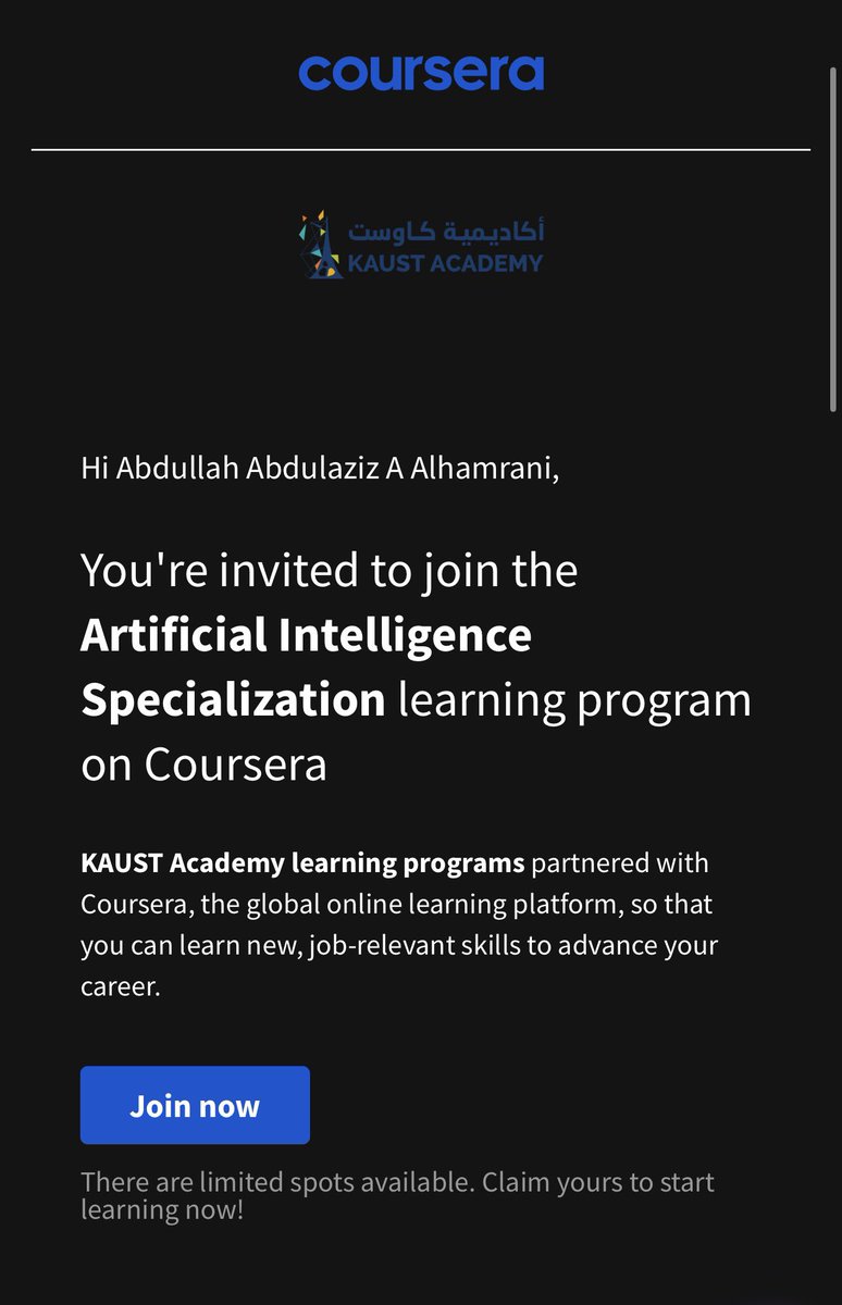 a_vr11's tweet photo. الحمدلله دائمًا🤍 
تم قبولي في برنامج (Artificial Intelligence Specialization) المقدم من @KAUST_Academy بالتعاون مع @coursera  خطوة جديدة نتعمق فيها اكثر في مجال الذكاء الاصطناعي وبإذن الله تكون بداية خير وتوفيق 🙏✨ https://t.co/BeQIGzdJqq