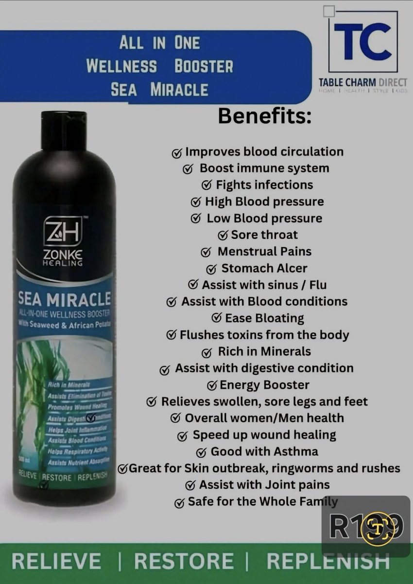 Dollzlp's tweet photo. Get the best of both worlds with Table Charm's Herbal Blend Concentrate and Sea Miracle all in one wellness booster to help improve your well-being. 

To order yours now contact me on 0695715287

You can sell by joining Table Charm on the link below 👇 https://t.co/fueFG6742Z https://t.co/kKVM079fOp