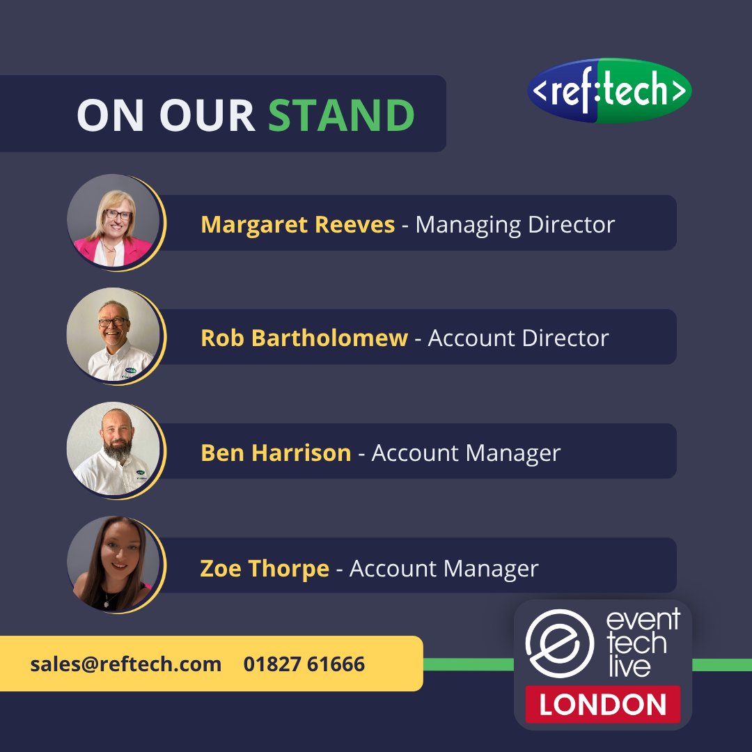 RefTechnology's tweet image. Don’t Miss Out

Today is Event Tech Live London 2025, are you joining us there? We’re excited to show off our amazing technology, and discuss how our solutions can help you. Make sure to meet our expert team on stand C44

#EventRegistration #EventTech #Exhibition #RefTech