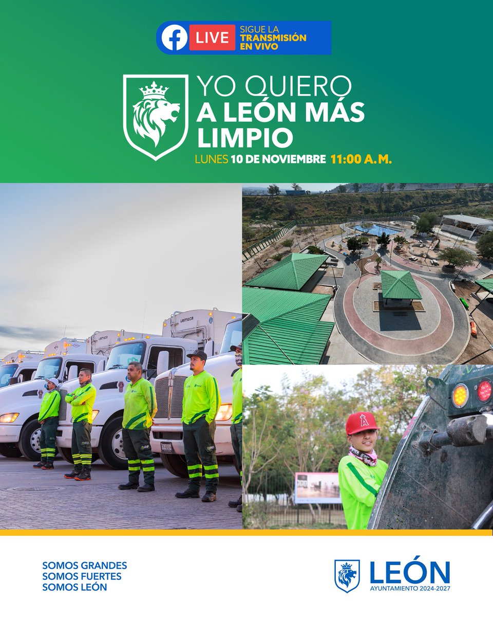 Te esperamos a las 11:00 a.m. 🕚 Conéctate y entérate de las acciones que estamos impulsando para que León esté más limpio y mejor preparado esta temporada.❄️💚

📡 facebook.com/share/19Hrm9Y4…
