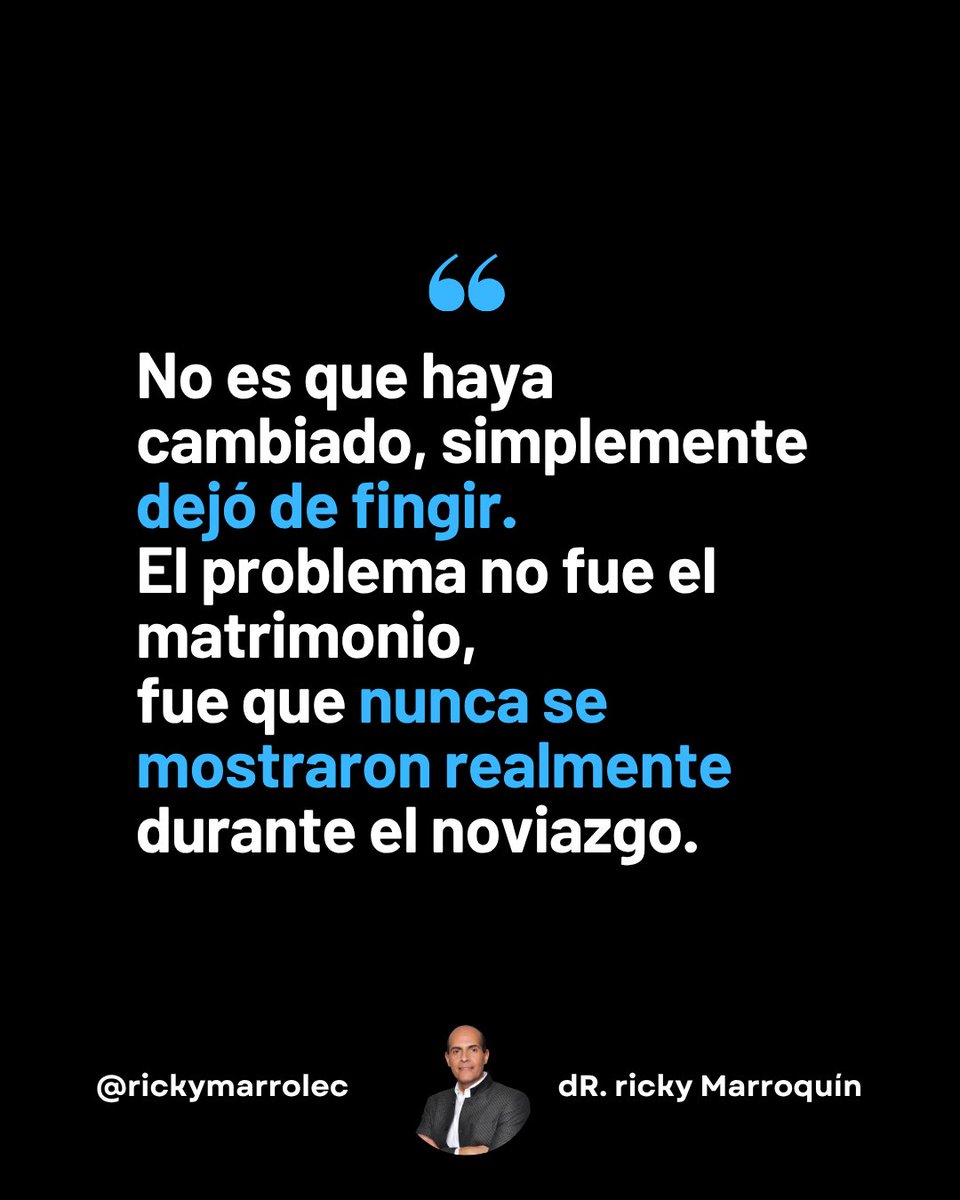 rickymarrolec's tweet image. No existen las personas que cambian al casarse.
Existen las que dejan de fingir.

Y esto pasa cuando el noviazgo
se vivió con miedo, con silencio o con disfraces.

También sucede, y creo que muy frecuente, cuando
tienen sexo en el noviazgo y cuando la pasión se
enciende, nubla el…