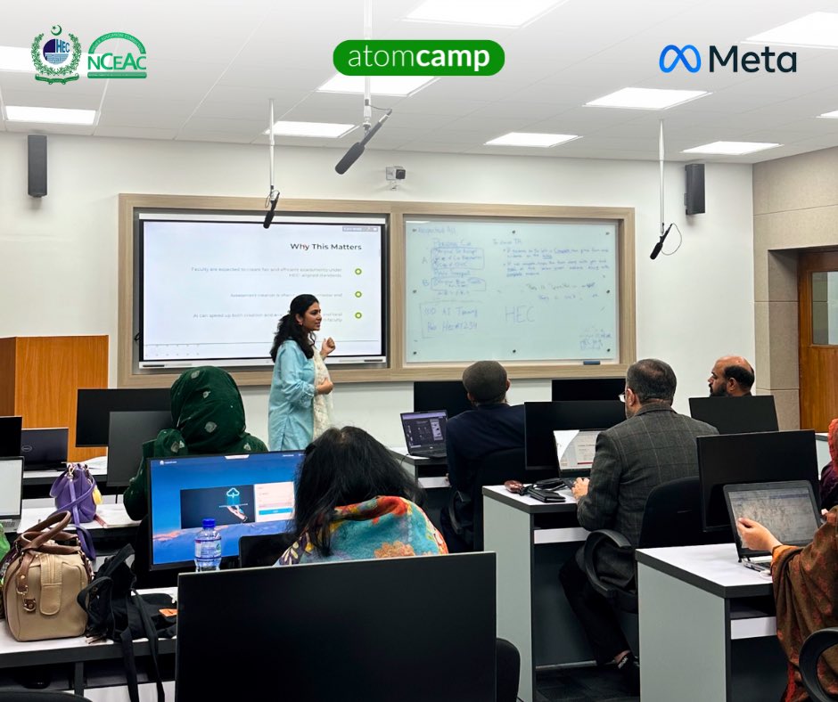atomcamp's tweet image. Sharing a glimpse of Day 3 and 4 of the first 4-day session of phase 2 of the AI-Ready Faculty Program that took place in Islamabad. 

In collaboration with Meta, atomcamp is continuing its effort to help university faculty across Pakistan get equipped with the latest AI…