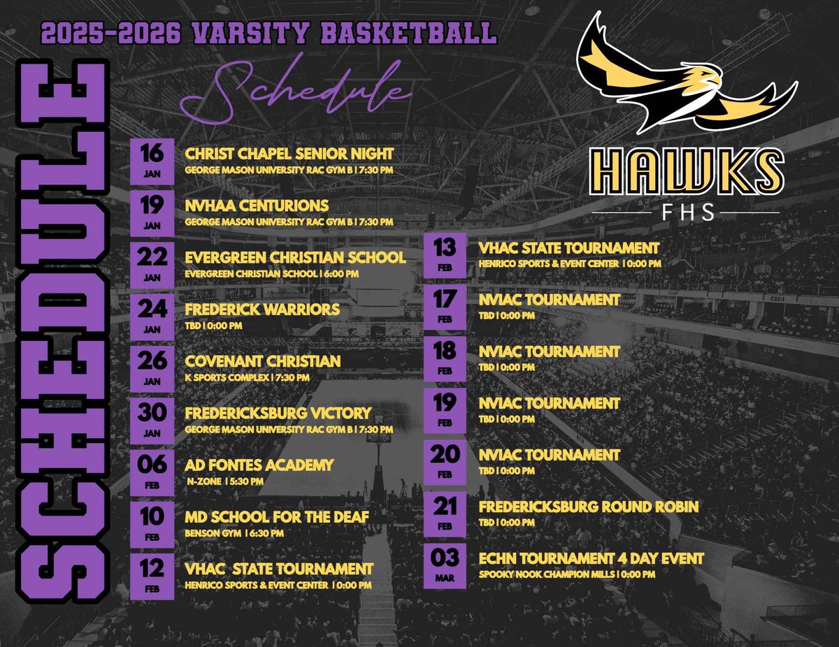 Official Fairfax Homeschool Boys Basketball Schedule for the 25/26 season