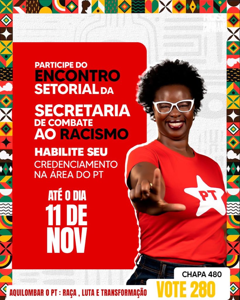 rosecipriano_'s tweet photo. ✊🏿Vamos Aquilombar o PT!! ✊🏿

Você tem até o dia 11/11 para fazer o seu credenciamento para a Secretaria de Combate ao Racismo! É através Área PT!

*Vamos juntas, juntos e juntes  eleger ROSE CIPRIANO- 280 a nova Secretária de Combate ao Racismo do PT!* 🦾🌻

‼️É até 11/11 + https://t.co/KbghPii8UF