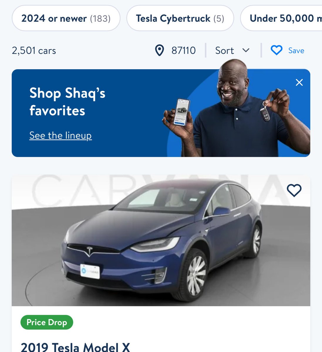 Tesla $TSLA used inventory up 2.5x at Carvana since end of subsidies. Even after 10% drop in trade-in value and price listings, nothing is moving out.