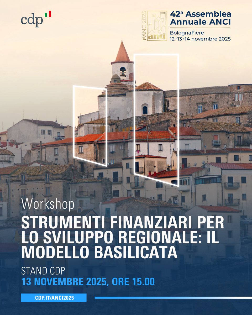 GruppoCDP's tweet photo. Verso #ANCI2025! Partecipa ai nostri workshop ed eventi: un’occasione di confronto tra istituzioni, esperti e amministrazioni per condividere modelli e strategie di investimento.

📍 Bologna Fiere

🏫 𝗘𝗱𝗶𝗹𝗶𝘇𝗶𝗮 𝘀𝗰𝗼𝗹𝗮𝘀𝘁𝗶𝗰𝗮 – 𝟭𝟯 𝗻𝗼𝘃𝗲𝗺𝗯𝗿𝗲, 𝗼𝗿𝗲 𝟭𝟮:𝟬𝟬, 𝗦𝘁𝗮𝗻𝗱 𝗖𝗗𝗣
 Strategie e investimenti per le scuole del futuro

🌍 𝗦𝘁𝗿𝘂𝗺𝗲𝗻𝘁𝗶 𝗳𝗶𝗻𝗮𝗻𝘇𝗶𝗮𝗿𝗶 𝗽𝗲𝗿 𝗹𝗮 𝗕𝗮𝘀𝗶𝗹𝗶𝗰𝗮𝘁𝗮 – 𝟭𝟯 𝗻𝗼𝘃𝗲𝗺𝗯𝗿𝗲, 𝗼𝗿𝗲 𝟭𝟱:𝟬𝟬, 𝗦𝘁𝗮𝗻𝗱 𝗖𝗗𝗣
La best practice che valorizza risorse europee e sviluppo locale

🤝 𝗘𝗰𝗼𝗻𝗼𝗺𝗶𝗮 𝘀𝗼𝗰𝗶𝗮𝗹𝗲 – 𝟭𝟰 𝗻𝗼𝘃𝗲𝗺𝗯𝗿𝗲, 𝗼𝗿𝗲 𝟵:𝟯𝟬, 𝗦𝗮𝗹𝗮 𝗖𝗮𝗺𝗶𝗹𝗹𝗼 𝗢𝗹𝗶𝘃𝗲𝘁𝘁𝗶
L’economia sociale come motore di crescita sostenibile

Info e registrazioni: https://t.co/ORFv7gcrpR

@comuni_anci @ANCI_comunicare