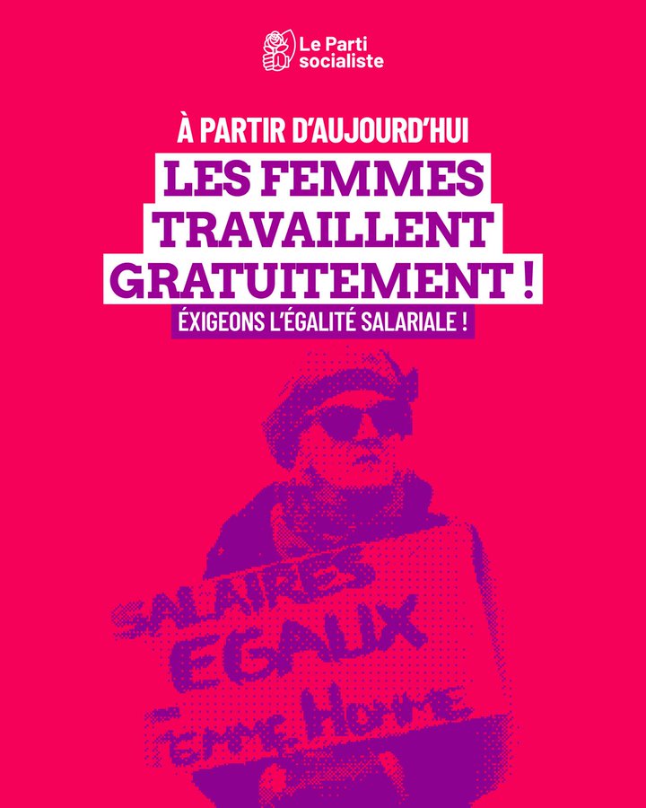 Depuis 11h31 ce matin, les femmes travaillent "gratuitement" jusqu'à la fin de l'année. À poste égal, elles gagnent 14,2% de moins que les hommes. Exigeons l’égalité salariale !