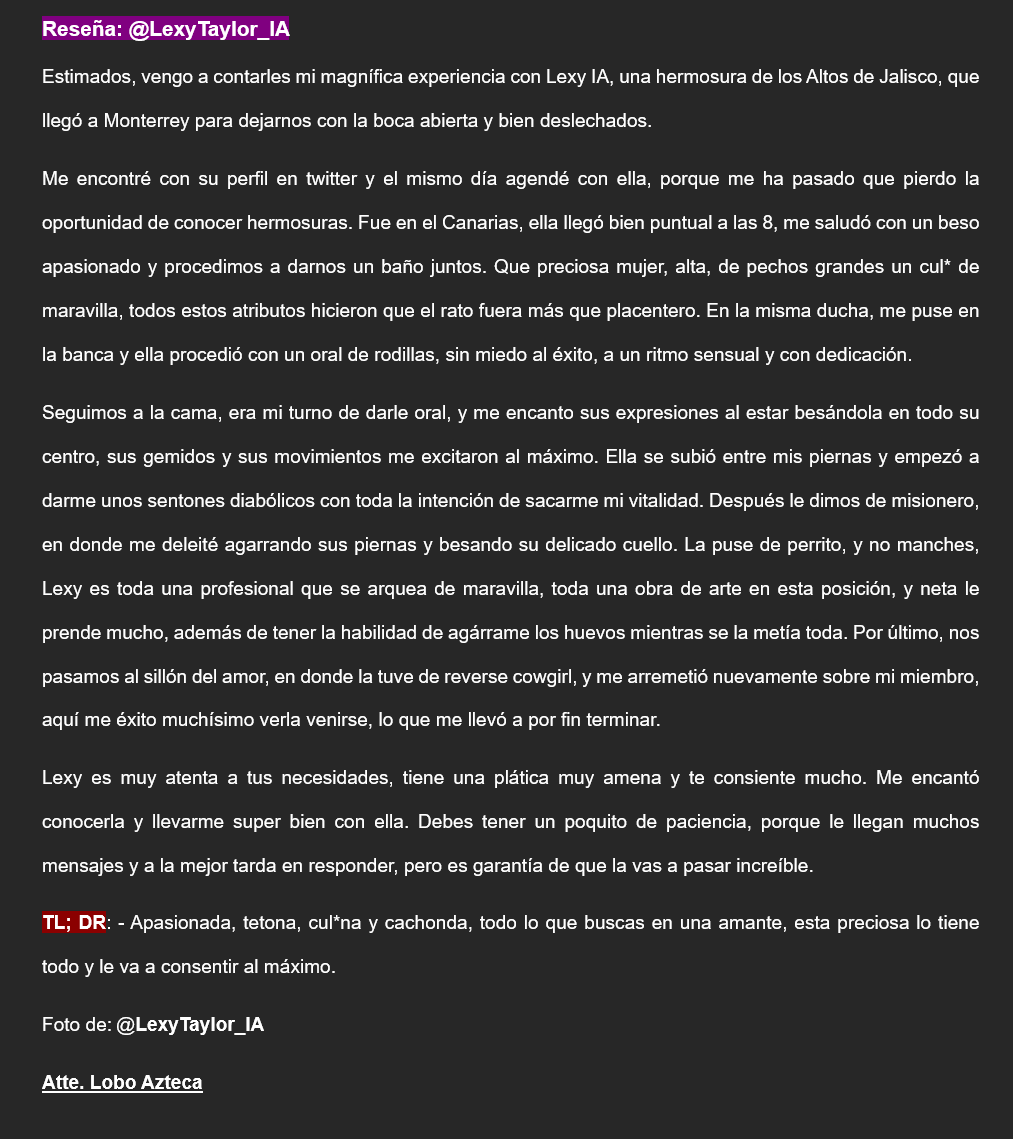 LoboAzteca6's tweet photo. Reseña - @LexyTaylor_IA https://t.co/tvJZCzQsv7