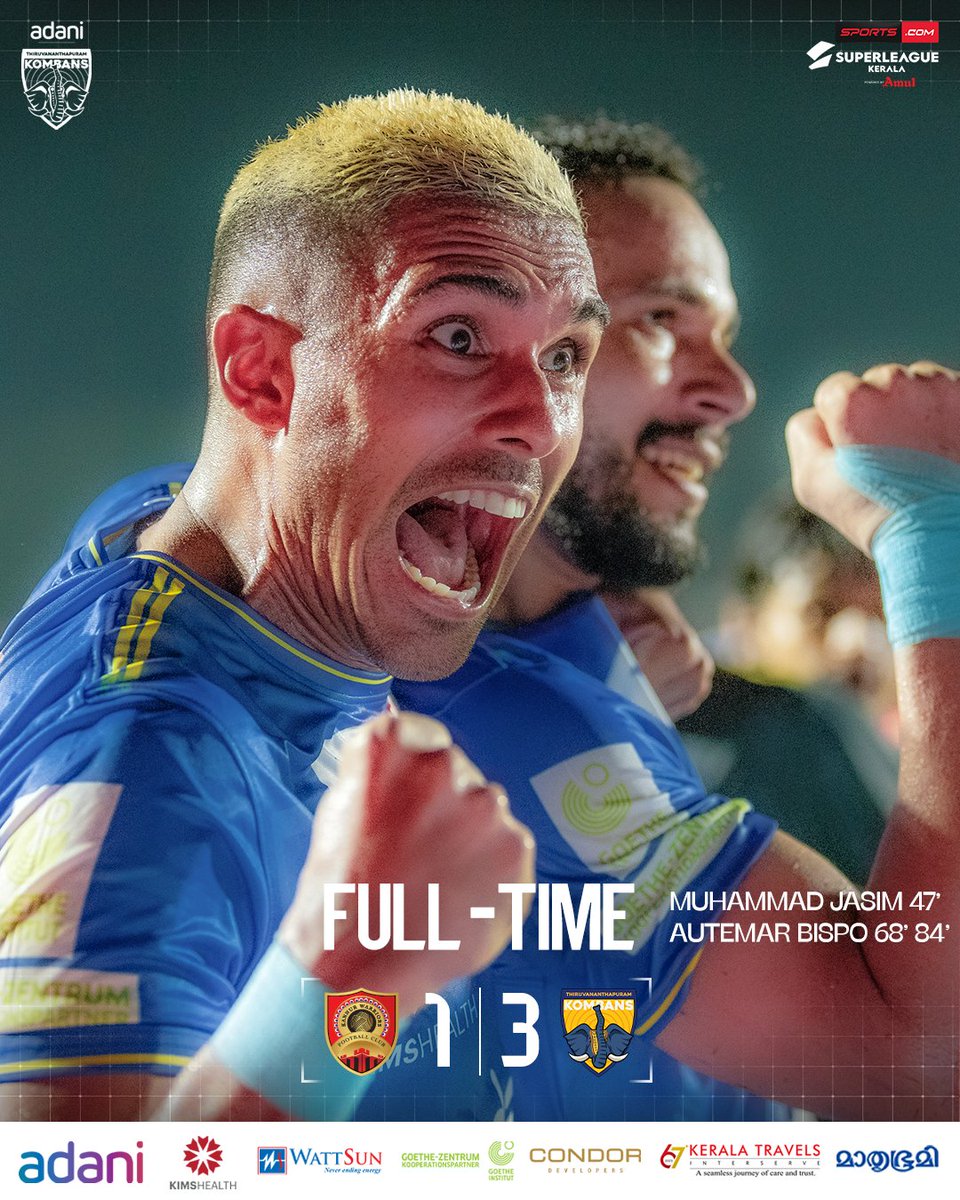 IT'S KOMBANS ROAR! 🔥

UNSTOPPABLE! Thiruvananthapuram Kombans didn't just win, they CONQUERED Kannur's fortress with a seismic 3-1 victory! Jasim's precision (47') followed by Bispo's electrifying double (68', 84') shattered the Warriors' unbeaten streak! This isn't just a win,