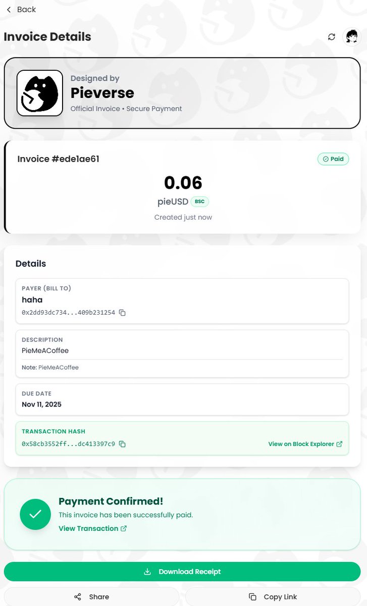 meibang520's tweet photo. @pieverse_io It felt a bit awkward the first time I tried it, but I should get much better in the next few days.
#Pieverse #PieMeACoffee #x402 https://t.co/R7VFWgCAa8