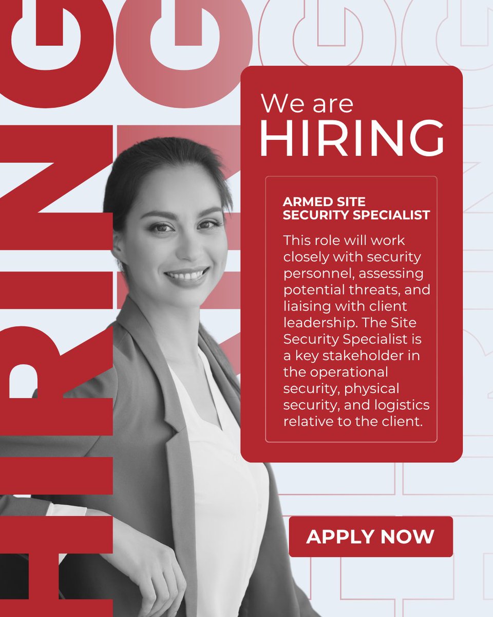 ATRISKIntl's tweet image. Looking to join the AT-RISK International team? We’re hiring! The Site Security Specialist provides operational support to the client by implementing and upholding security measures on-site. 

Learn more and apply today. atriskinternational.bamboohr.com/careers/446