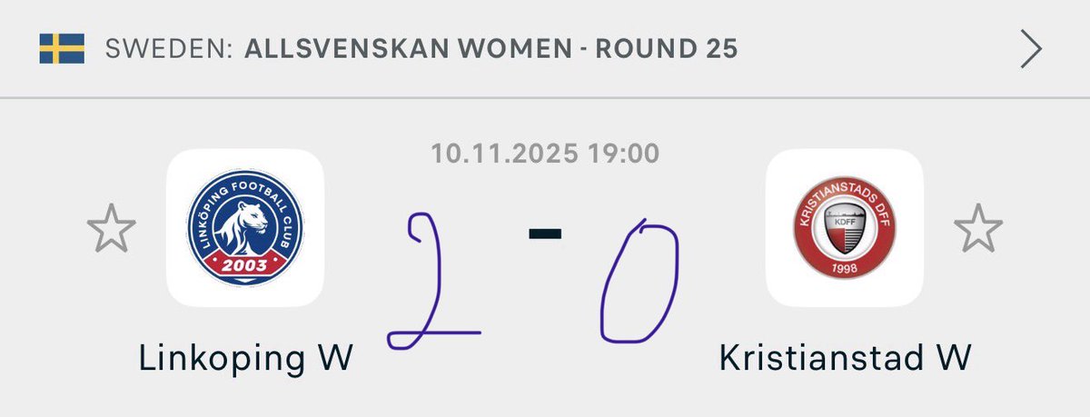 Modelwebka's tweet image. Linköping W – Kristianstad W: 2–0
